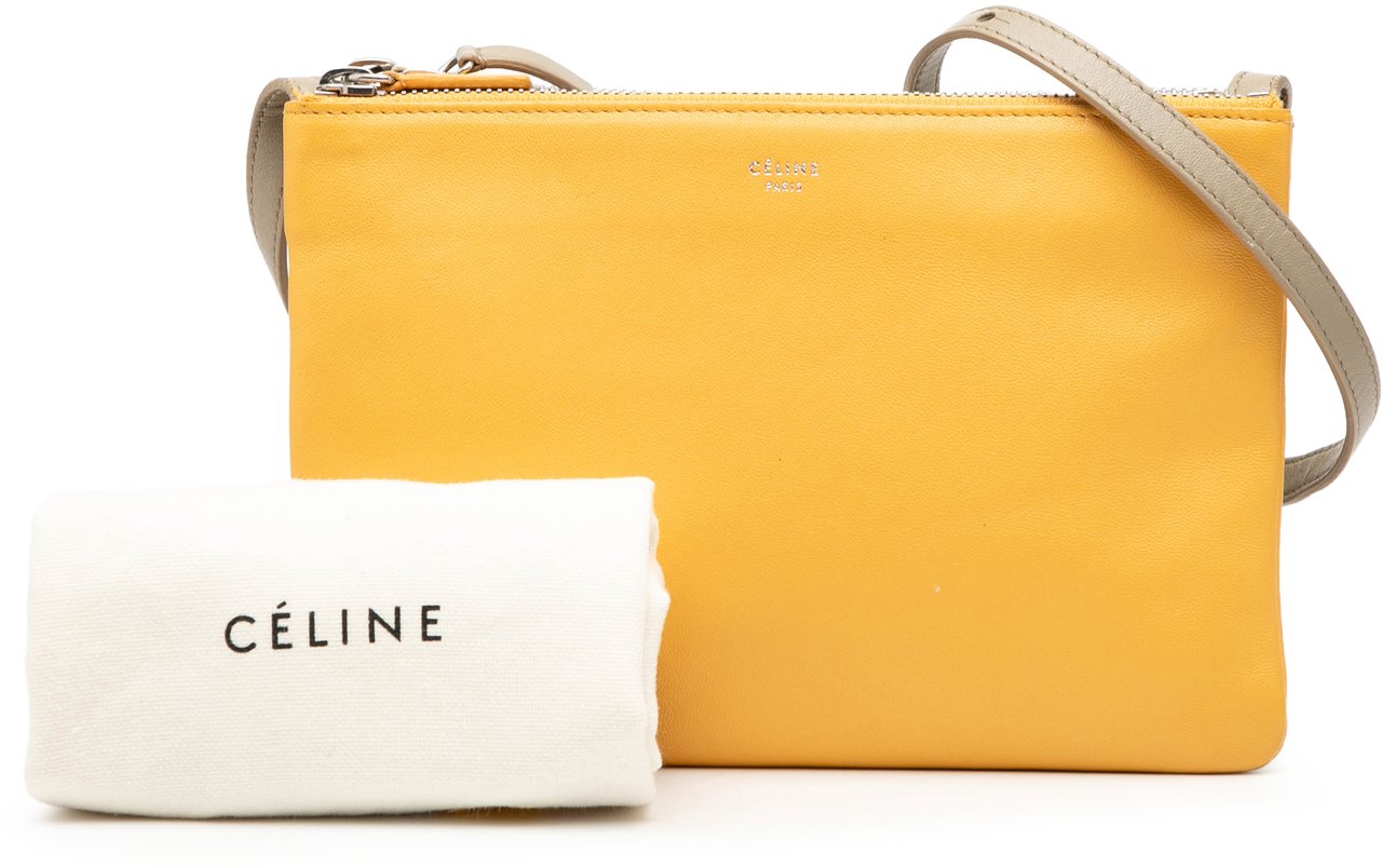 Celine Large Tricolor Lambskin Trio Crossbody Geel