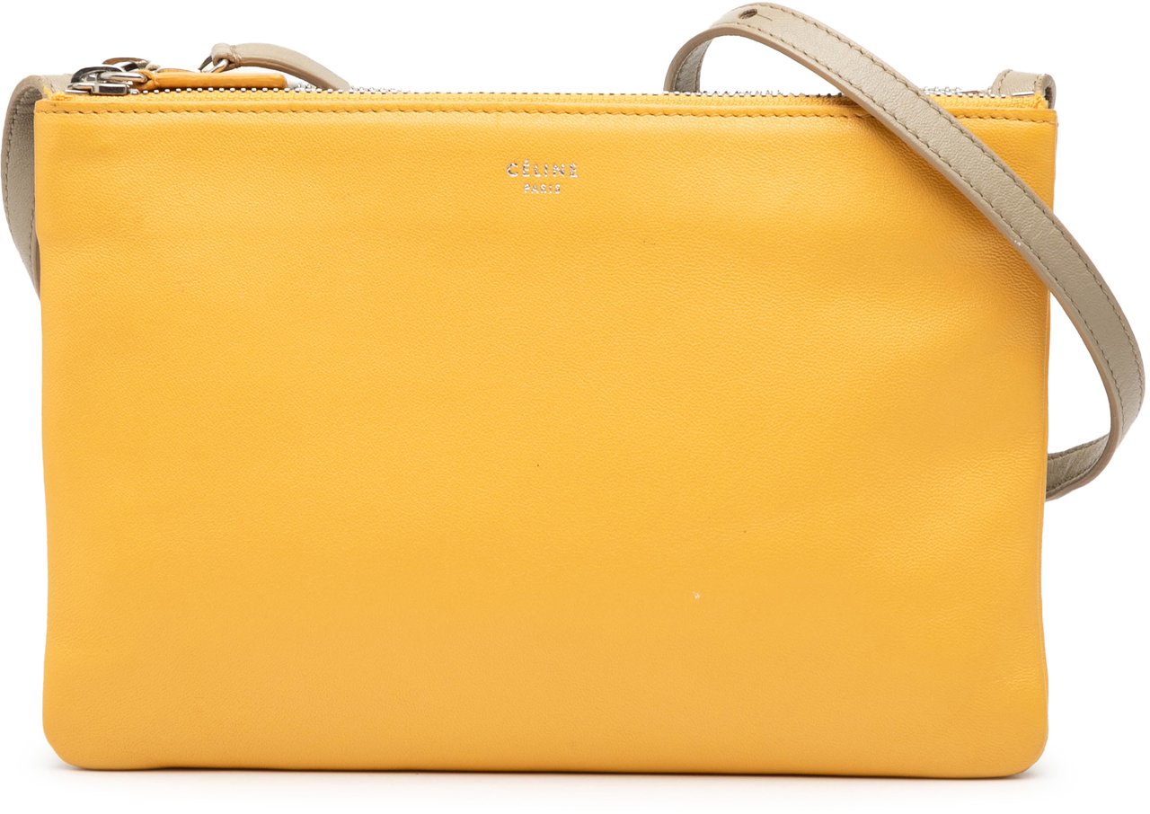 Celine Large Tricolor Lambskin Trio Crossbody Geel