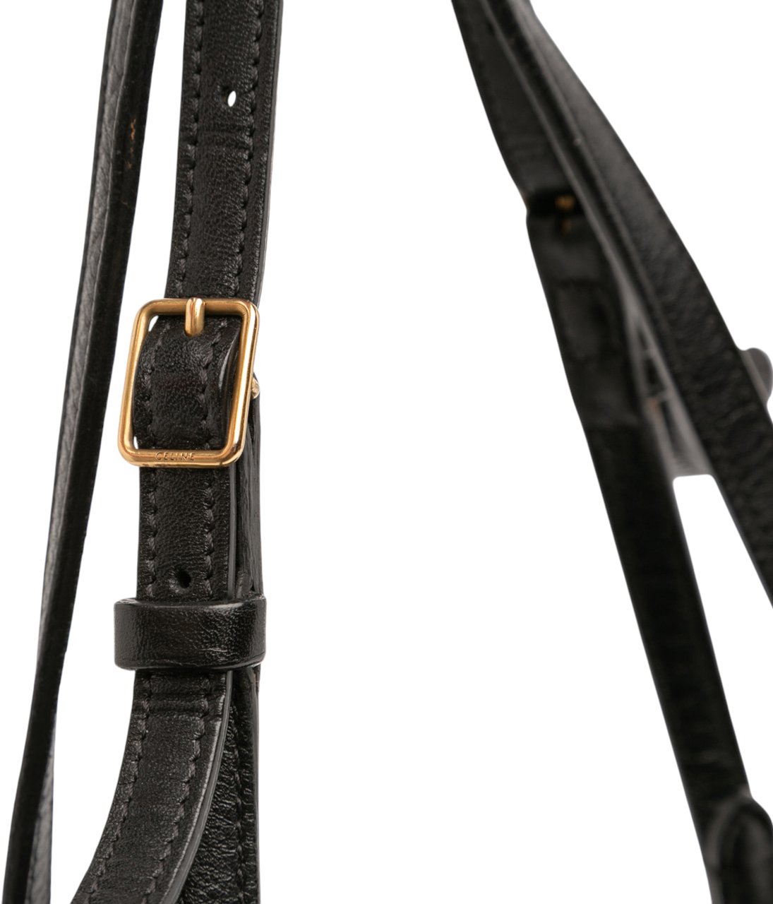 Celine Croc Embossed Leather Curved Shoulder Bag Zwart