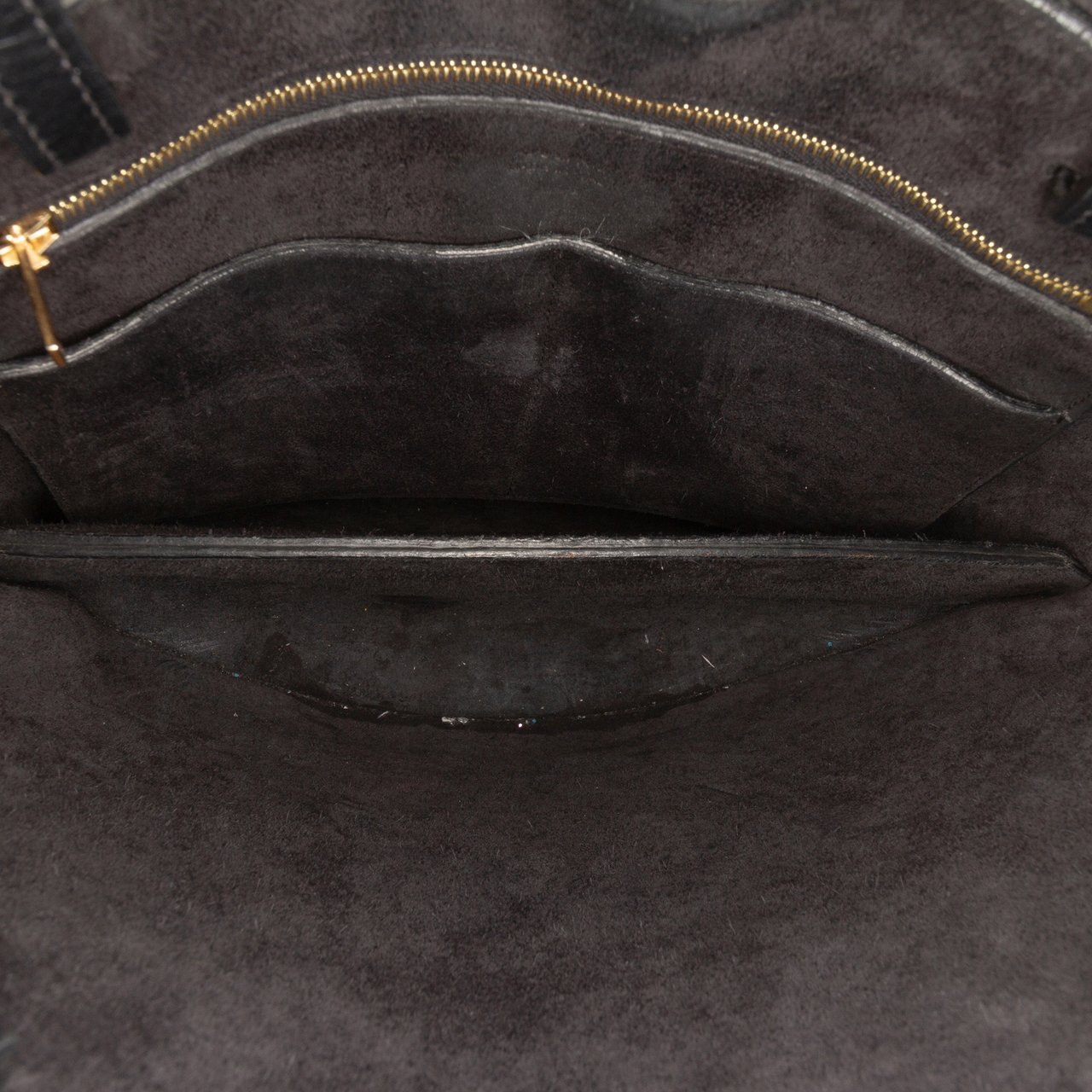 Celine Croc Embossed Leather Curved Shoulder Bag Zwart