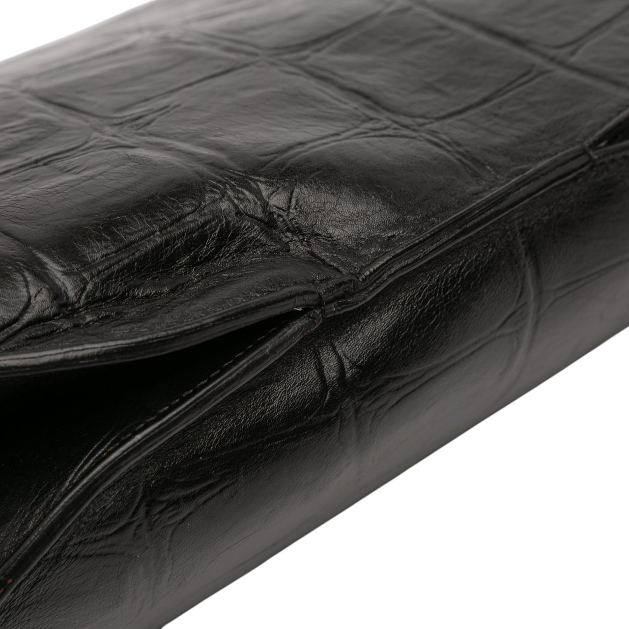 Celine Croc Embossed Leather Curved Shoulder Bag Zwart