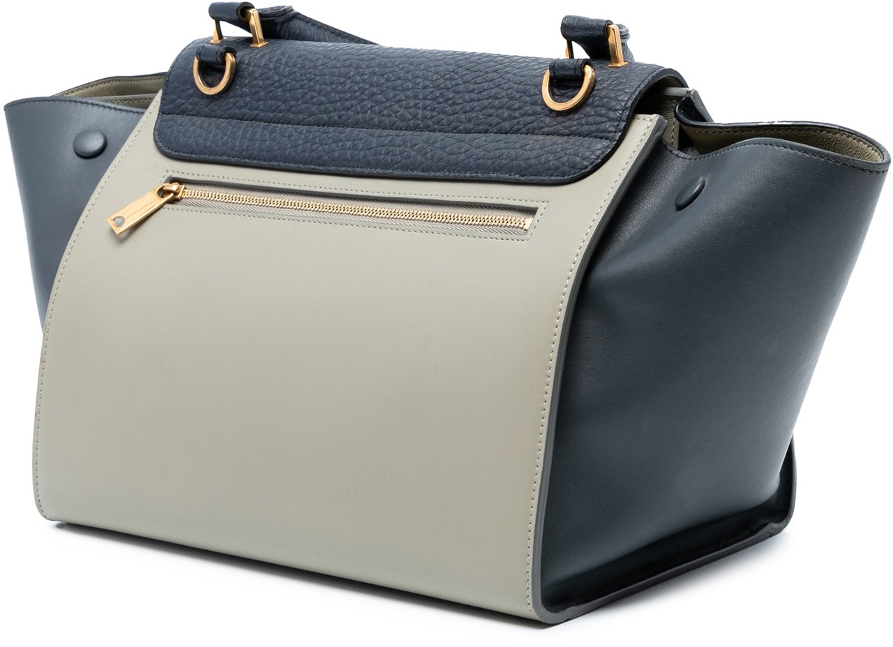 Celine Medium Bicolor Leather Trapeze Satchel Blauw