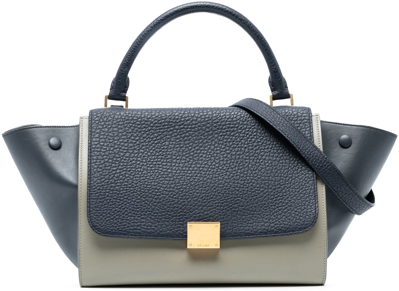 Celine Medium Bicolor Leather Trapeze Satchel Blauw