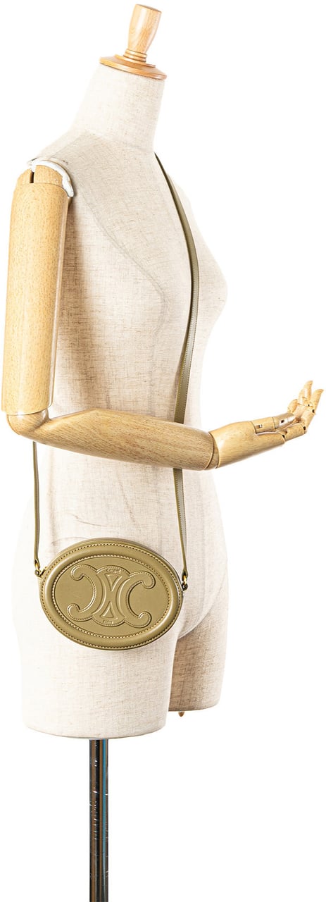 Celine Small Calfskin Cuir Triomphe Oval Crossbody Groen