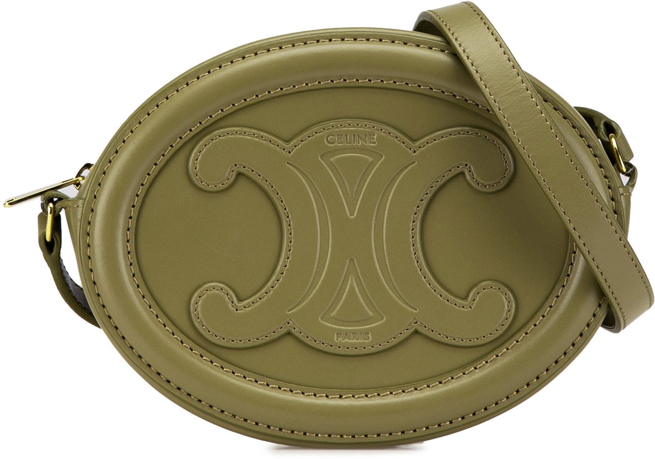 Celine Small Calfskin Cuir Triomphe Oval Crossbody Groen