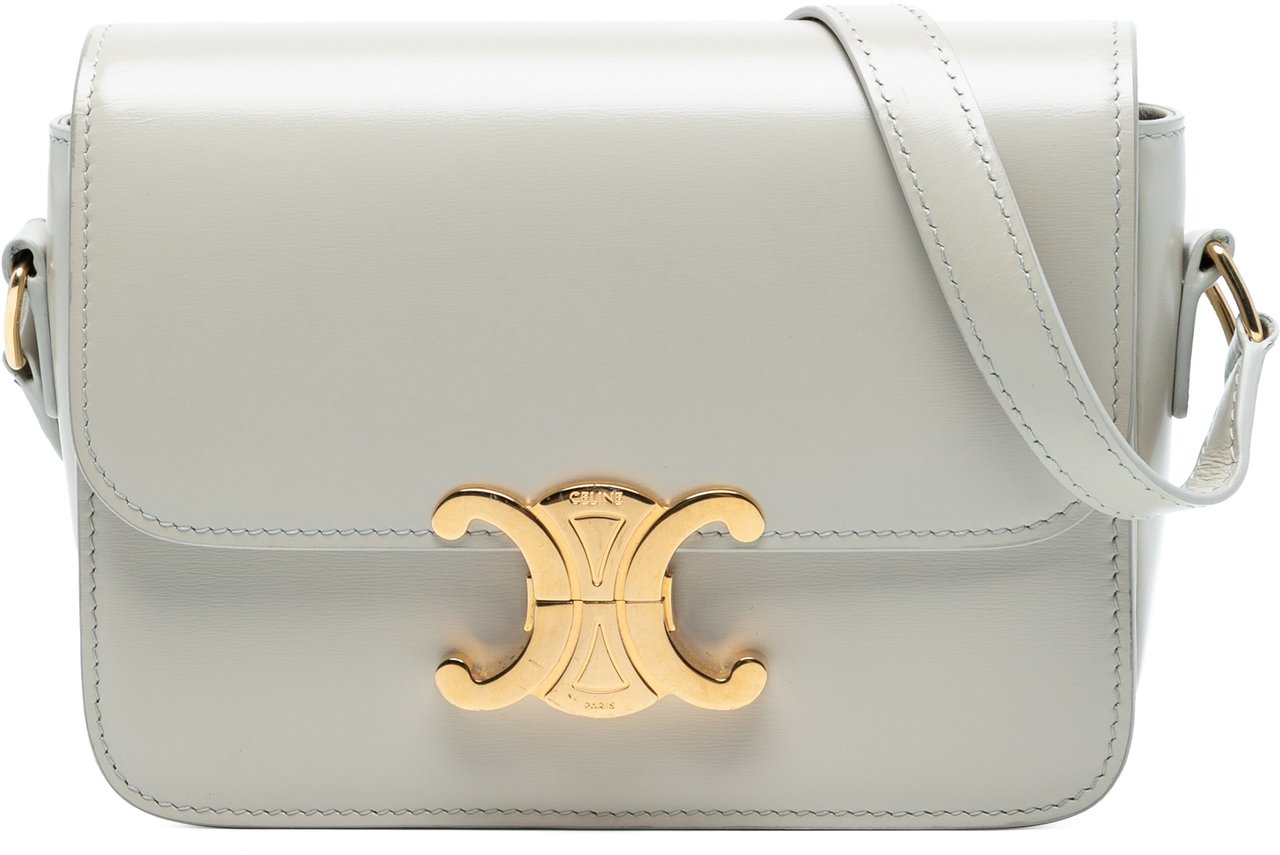 Celine Teen Shiny Calfskin Triomphe Crossbody Grijs