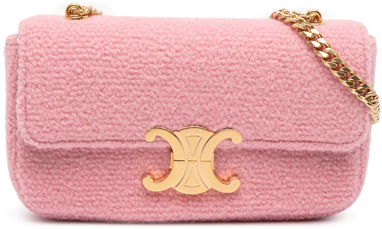 Celine Tweed Claude Chain Shoulder Bag Roze