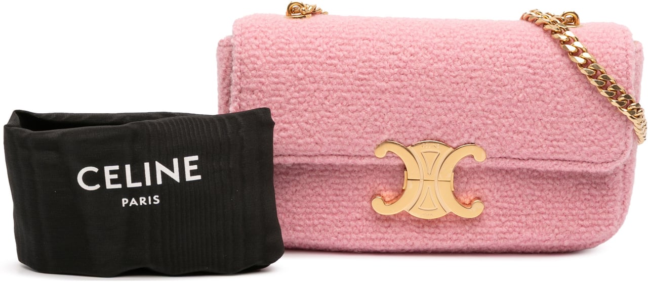 Celine Tweed Claude Chain Shoulder Bag Roze