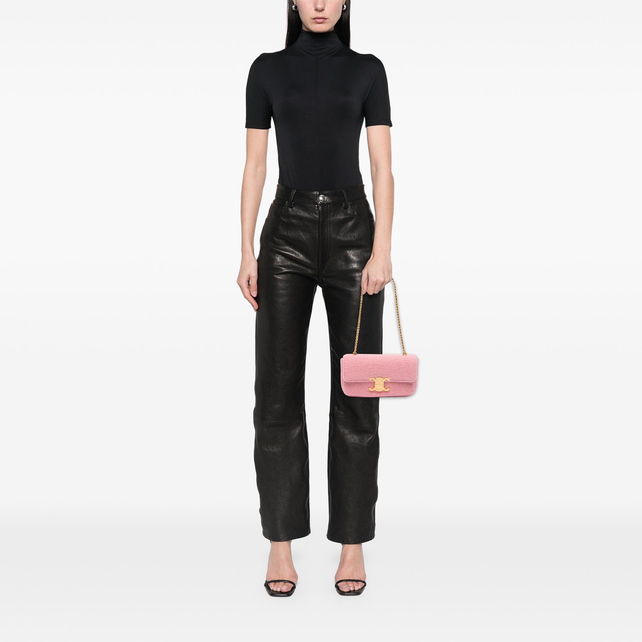 Celine Tweed Claude Chain Shoulder Bag Roze