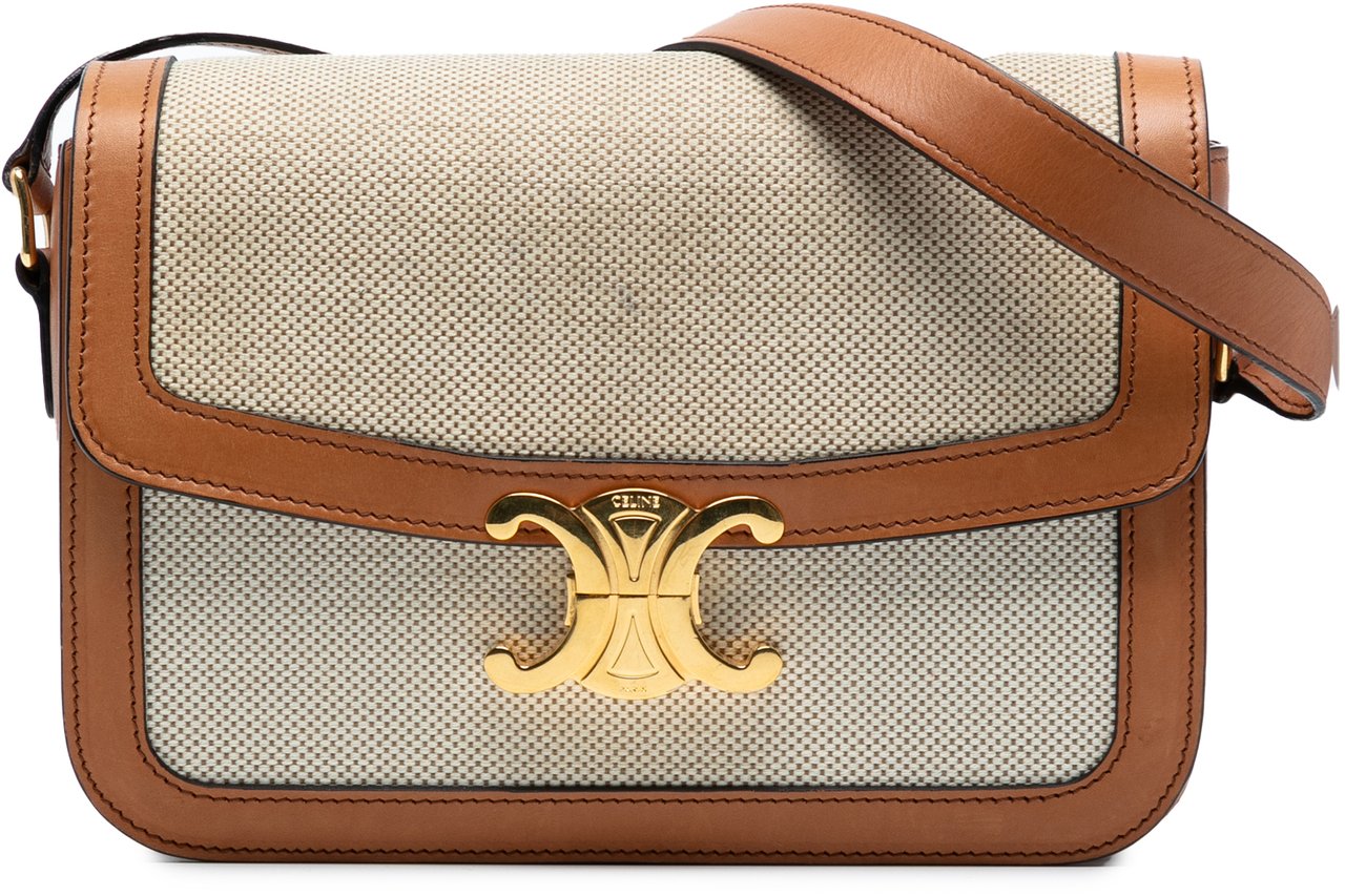 Celine Classique Canvas and Calfskin Triomphe Crossbody Bruin