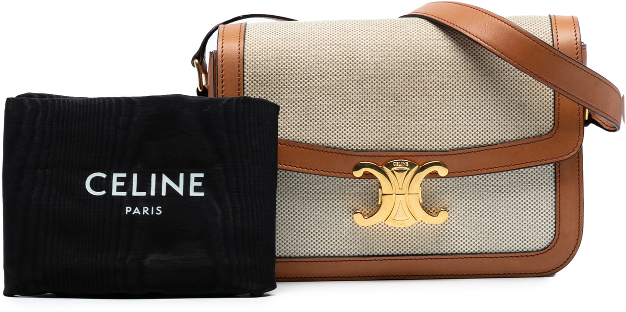Celine Classique Canvas and Calfskin Triomphe Crossbody Bruin