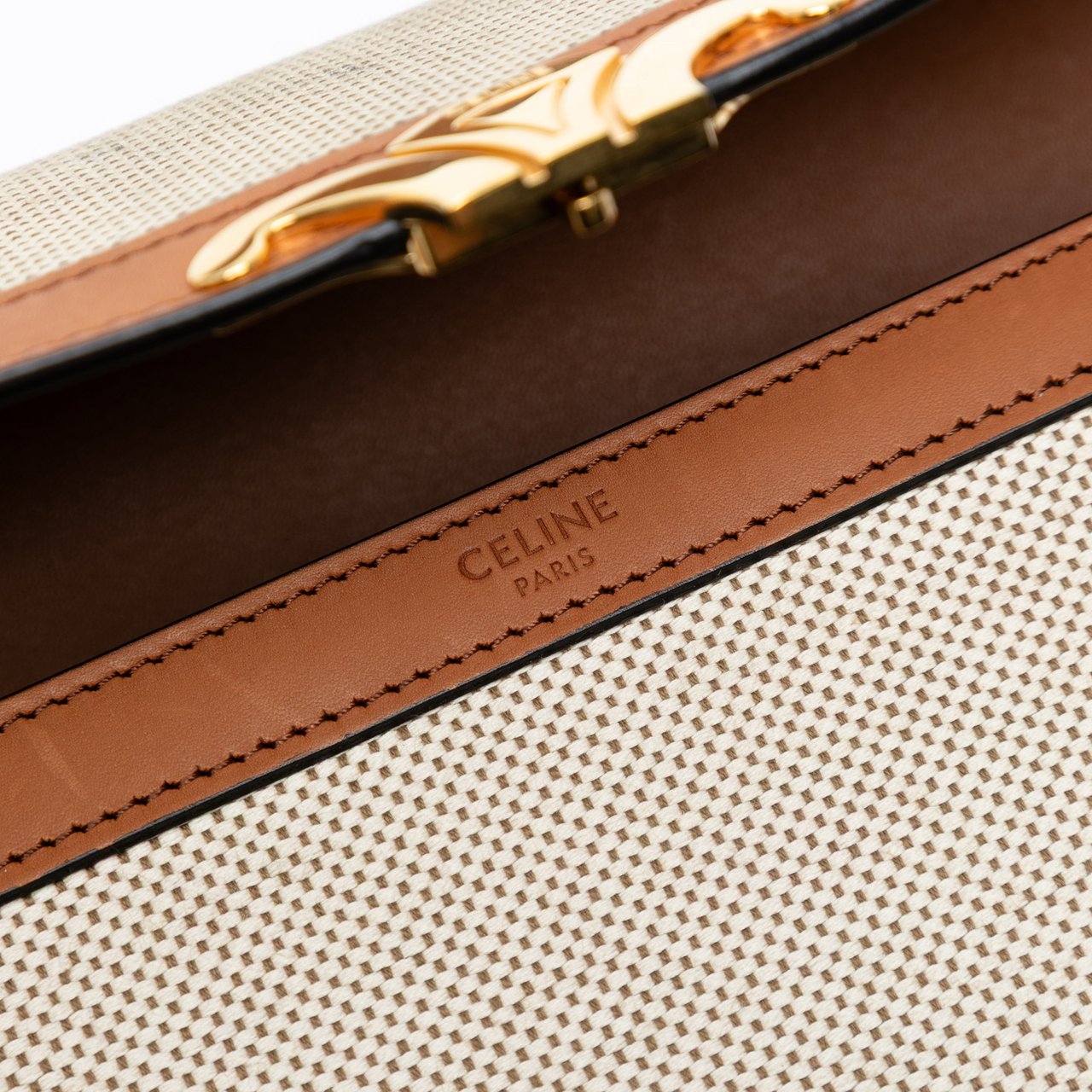 Celine Classique Canvas and Calfskin Triomphe Crossbody Bruin