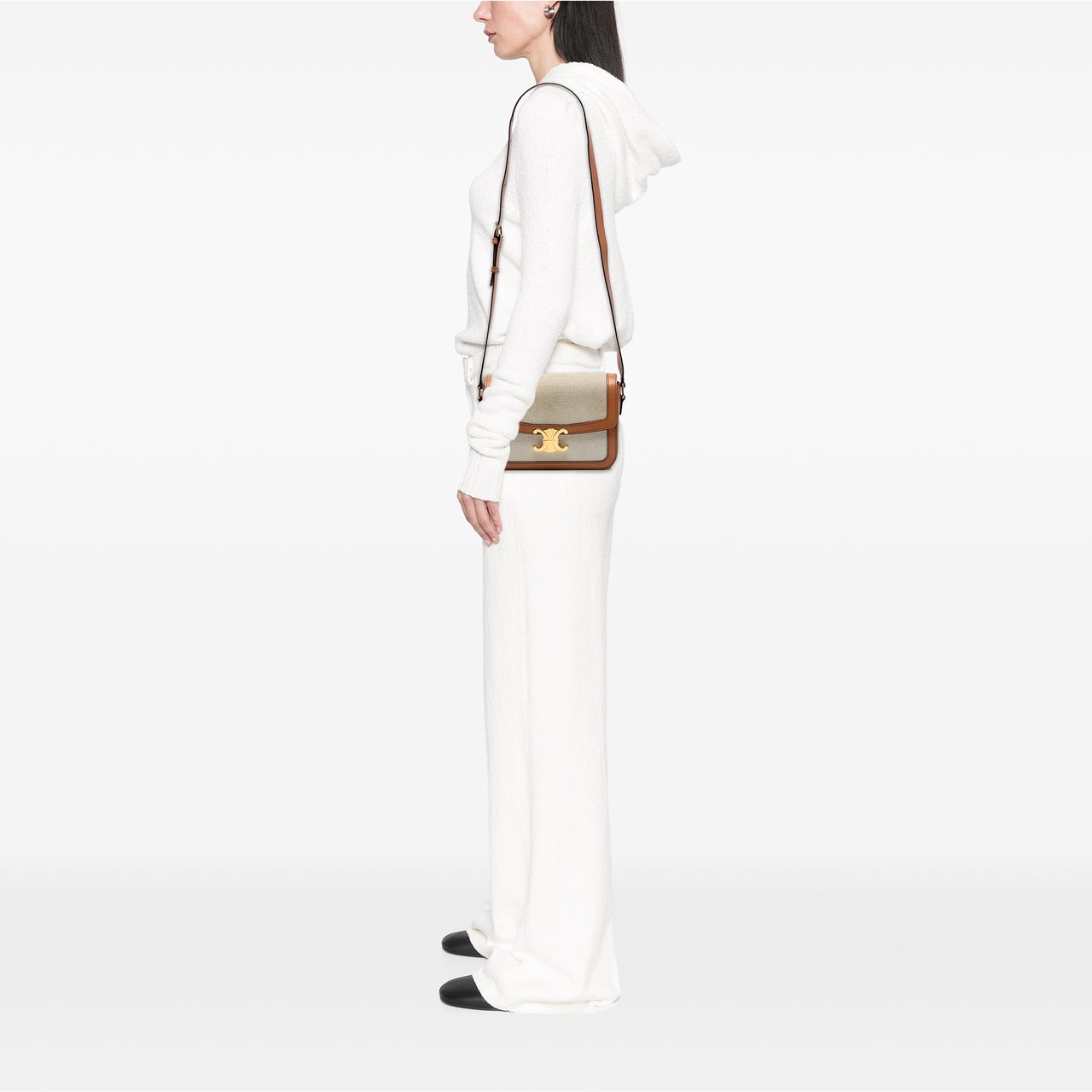 Celine Classique Canvas and Calfskin Triomphe Crossbody Bruin