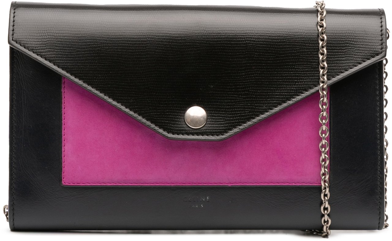 Celine Bicolor Leather Pocket Envelope Wallet On Chain Zwart