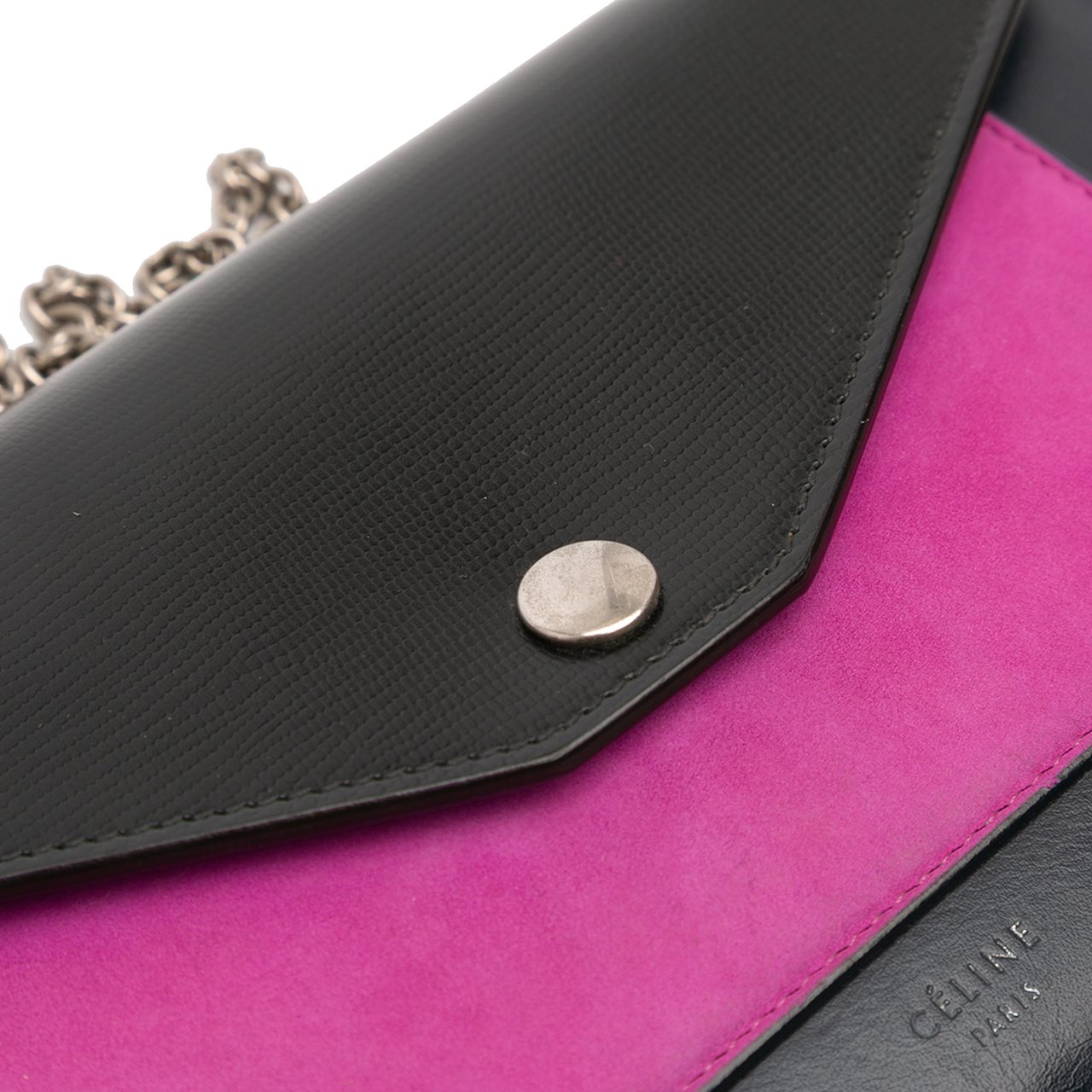 Celine Bicolor Leather Pocket Envelope Wallet On Chain Zwart