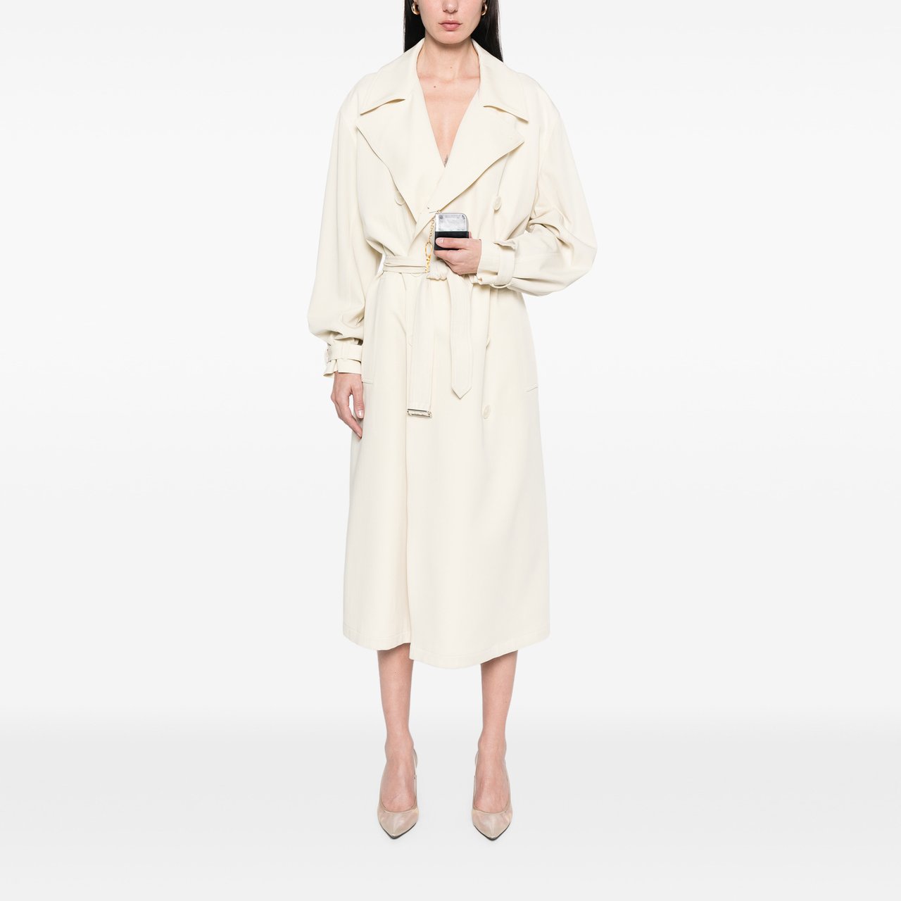 Celine Bicolor Leather Key Ring Coin Pouch Zilver