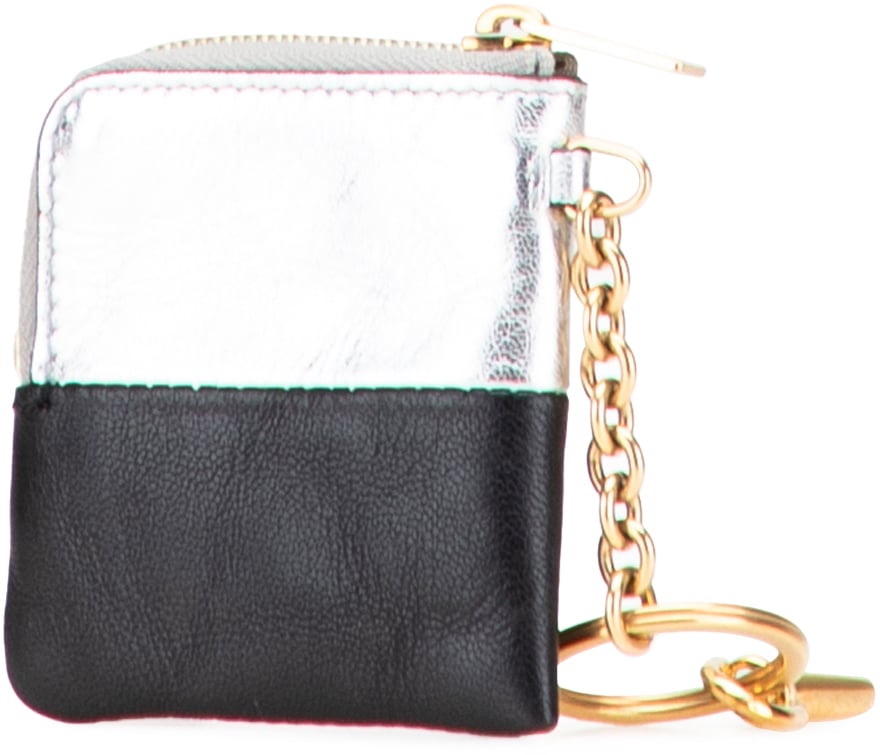 Celine Bicolor Leather Key Ring Coin Pouch Zilver