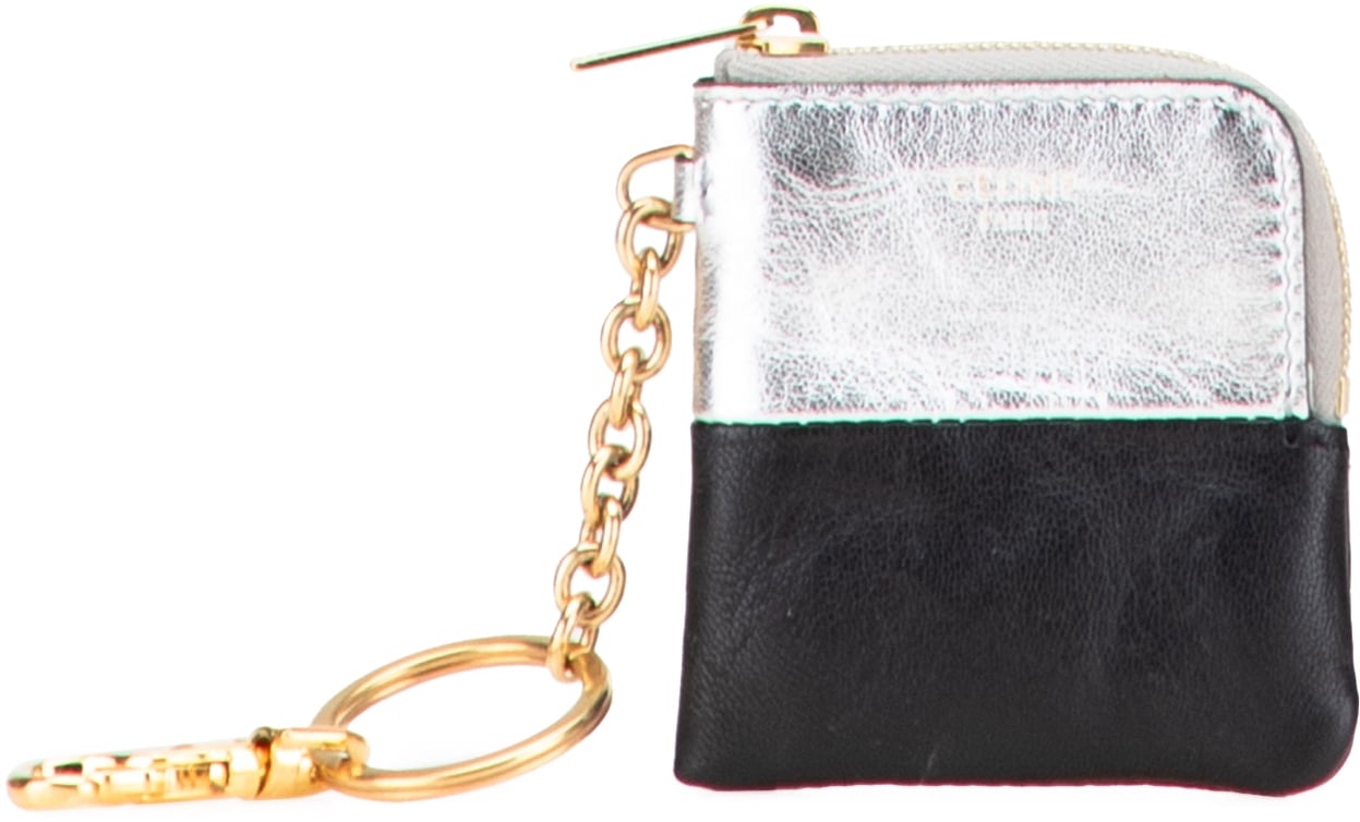 Celine Bicolor Leather Key Ring Coin Pouch Zilver