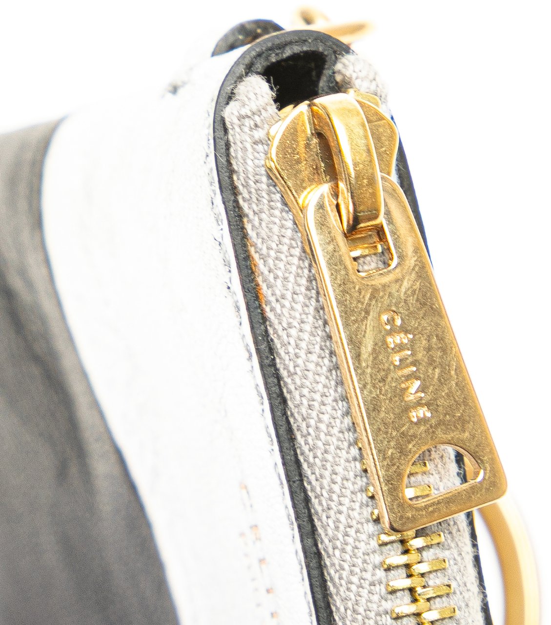 Celine Bicolor Leather Key Ring Coin Pouch Zilver