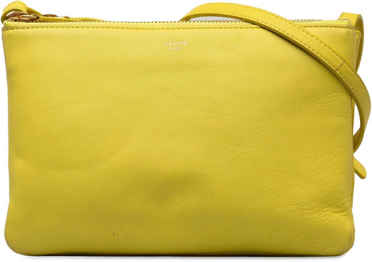 Celine Small Lambskin Trio Crossbody Geel
