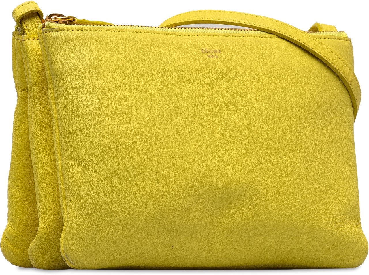 Celine Small Lambskin Trio Crossbody Geel