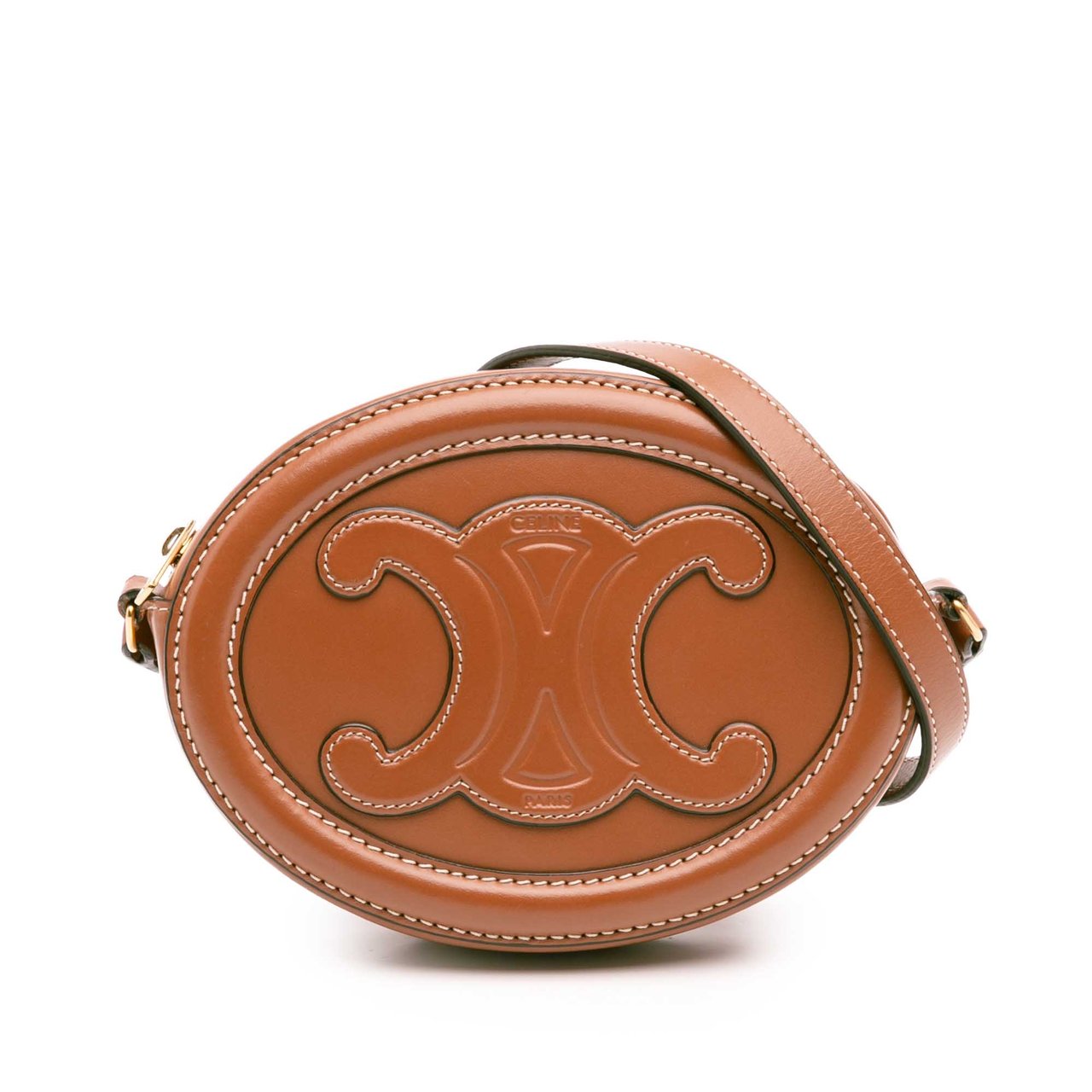 Celine Small Calfskin Cuir Triomphe Oval Crossbody Bruin