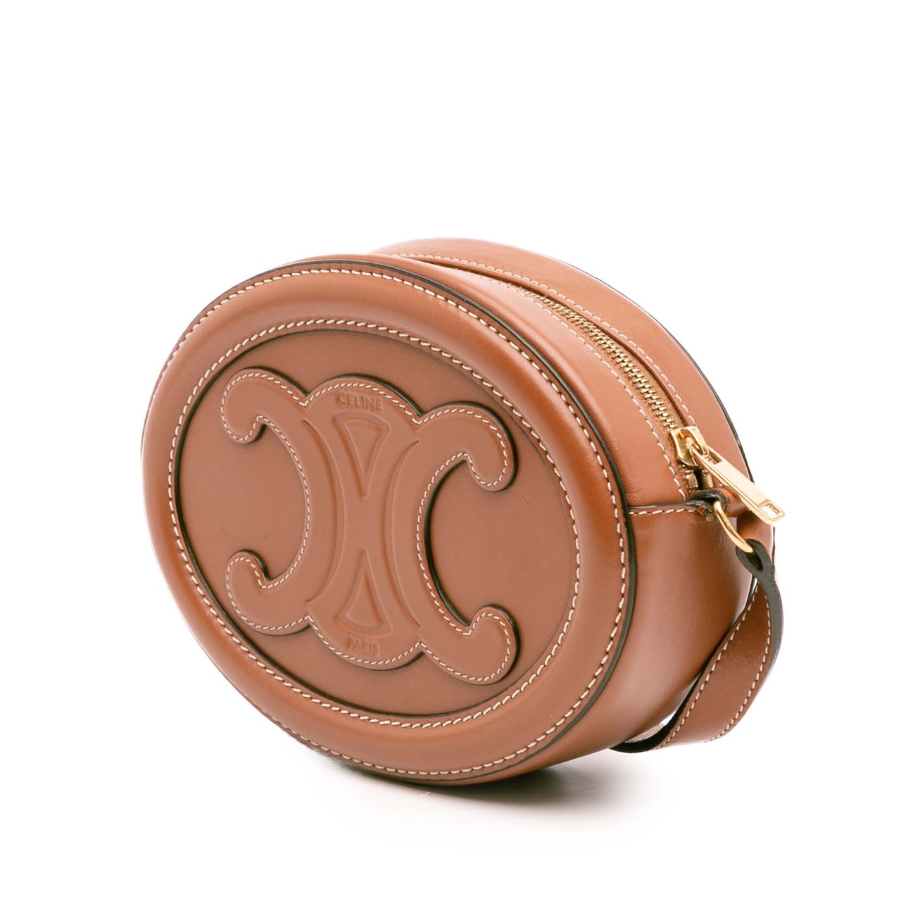 Celine Small Calfskin Cuir Triomphe Oval Crossbody Bruin
