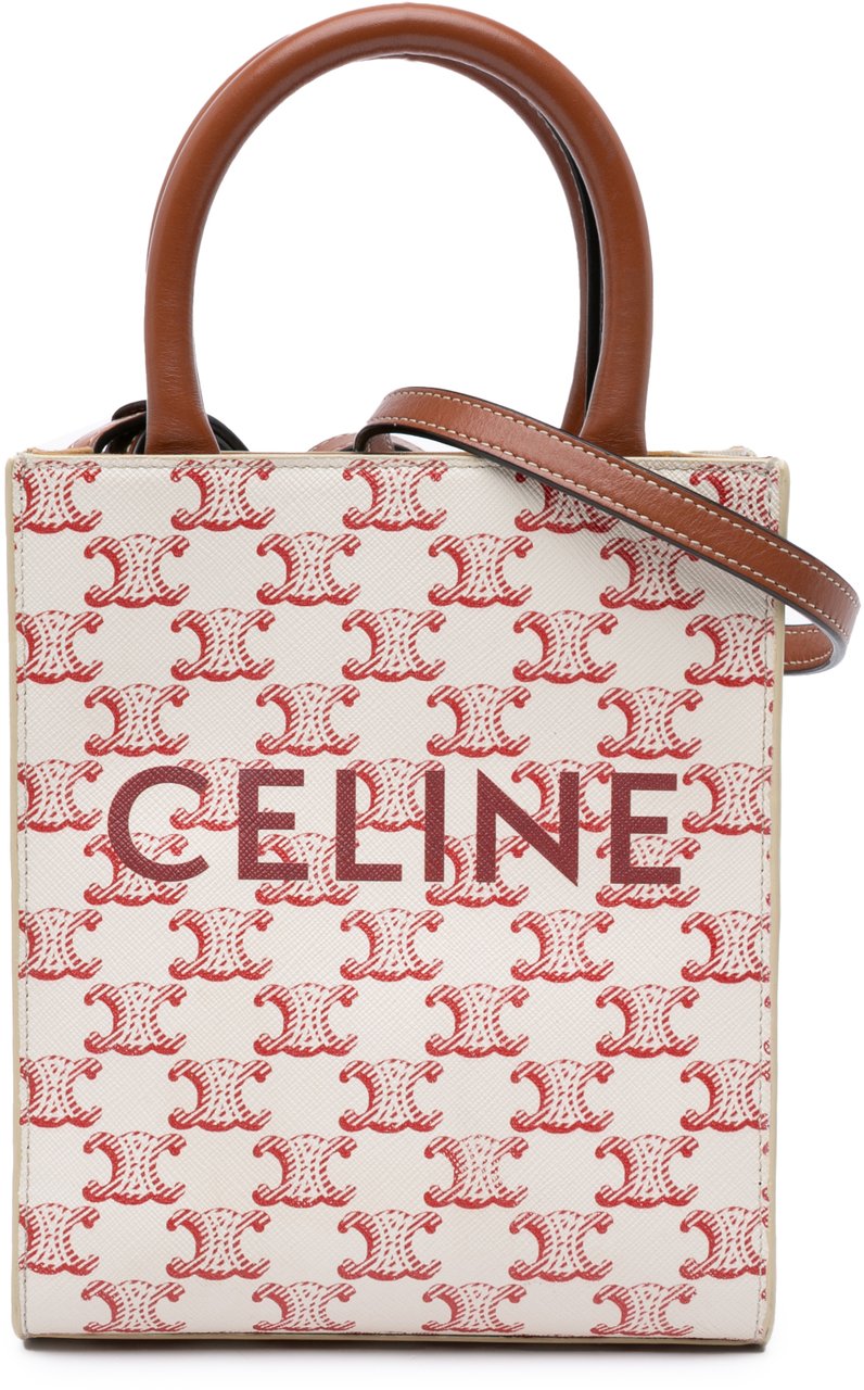 Celine Mini Triomphe Coated Canvas Vertical Cabas Satchel Wit