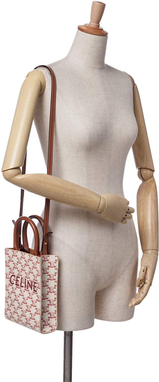 Celine Mini Triomphe Coated Canvas Vertical Cabas Satchel Wit