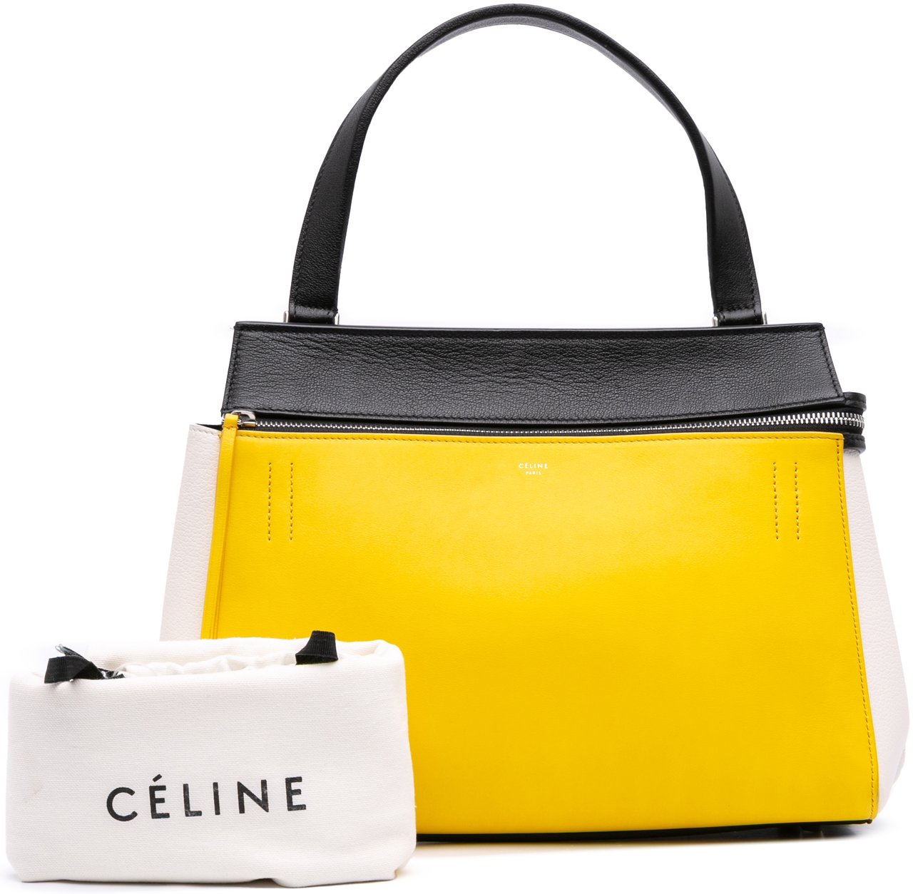 Celine Medium Tricolor Leather Edge Handbag Geel