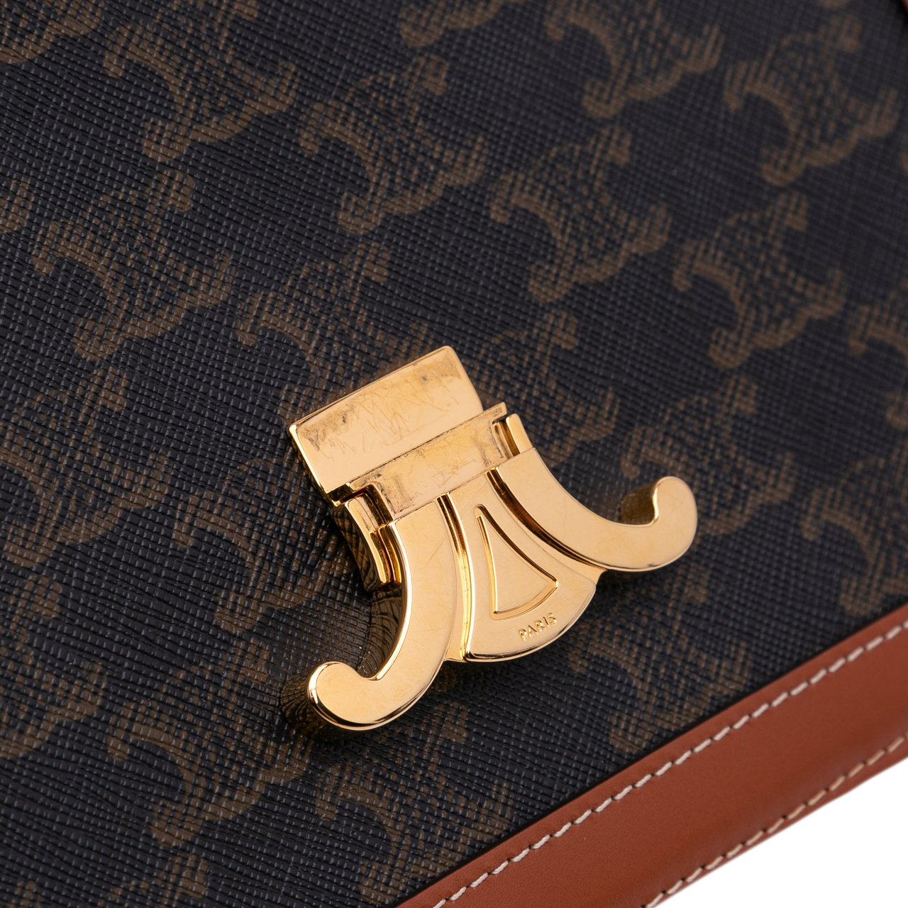Celine Classique Triomphe Coated Canvas and Calfskin Triomphe Crossbody Bruin