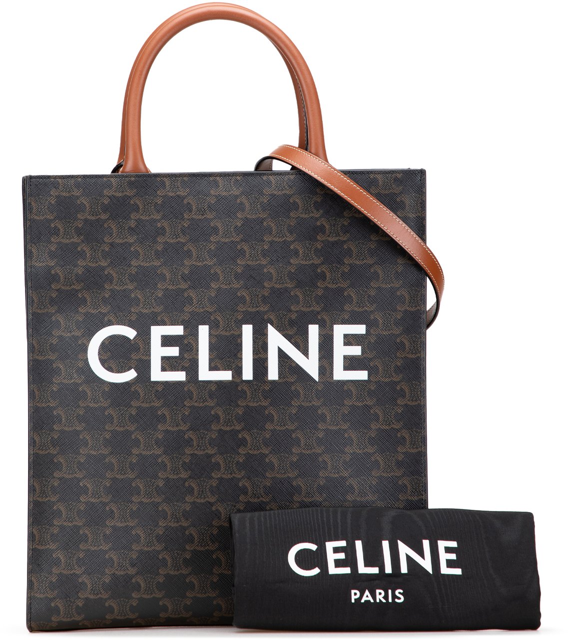 Celine Small Triomphe Coated Canvas Vertical Cabas Tote Bruin