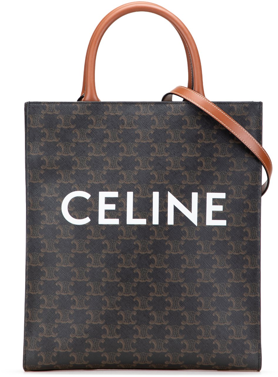 Celine Small Triomphe Coated Canvas Vertical Cabas Tote Bruin
