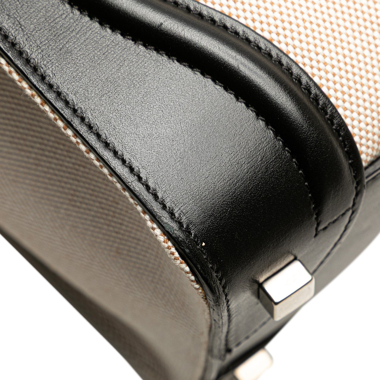 Celine Micro Bicolor Leather Trimmed Canvas Luggage Tote Bruin