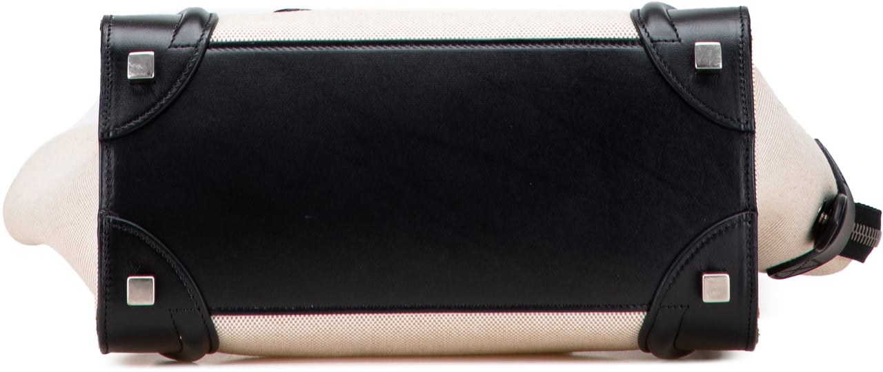 Celine Micro Bicolor Leather Trimmed Canvas Luggage Tote Bruin