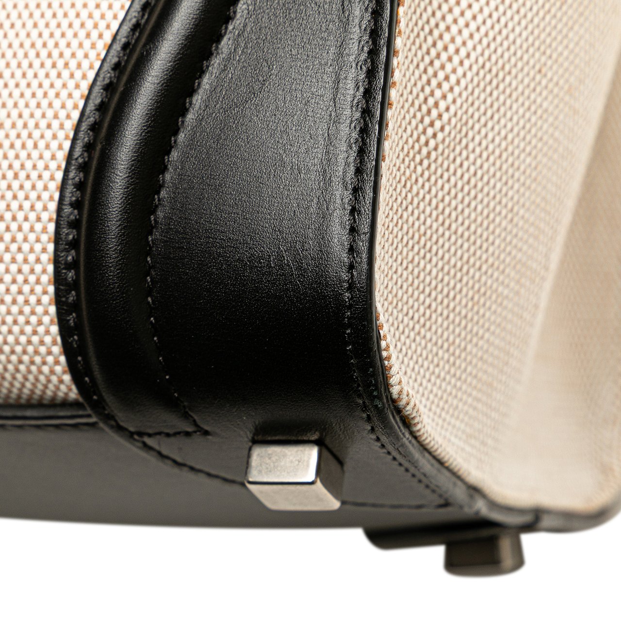 Celine Micro Bicolor Leather Trimmed Canvas Luggage Tote Bruin