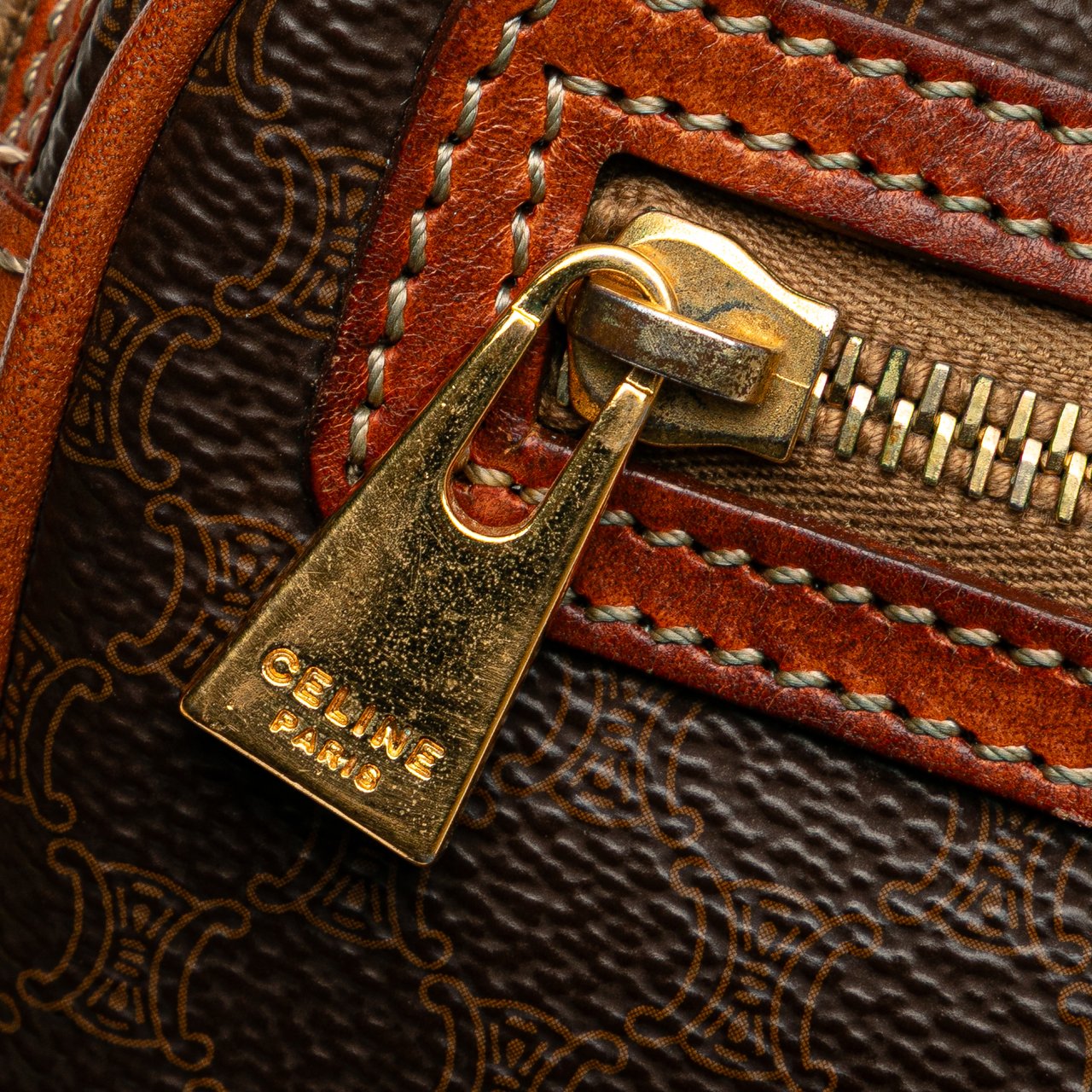 Celine Macadam Coated Canvas Clutch Bruin
