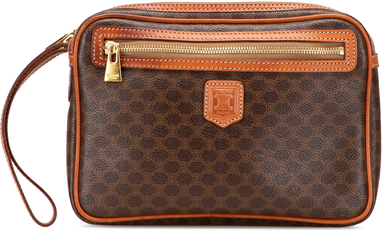 Celine Macadam Coated Canvas Clutch Bruin