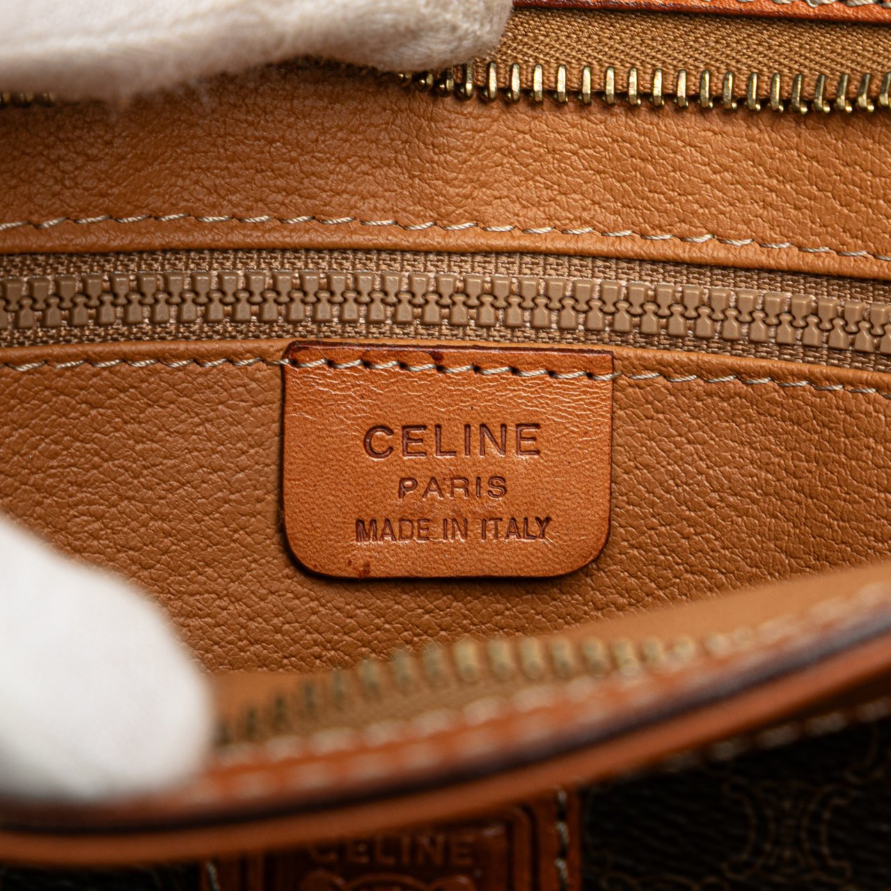 Celine Macadam Coated Canvas Clutch Bruin