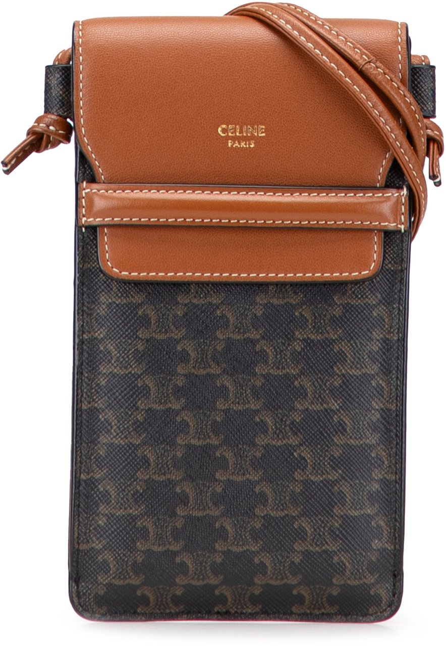 Celine Triomphe Coated Canvas Phone Pouch Flap Crossbody Bruin