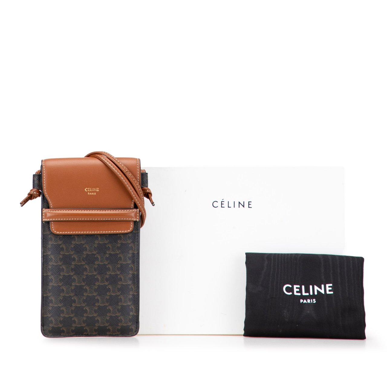 Celine Triomphe Coated Canvas Phone Pouch Flap Crossbody Bruin
