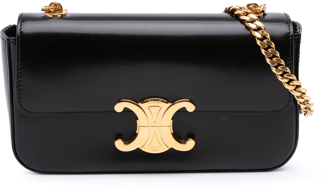 Celine Shiny Calfskin Claude Chain Shoulder Bag Zwart