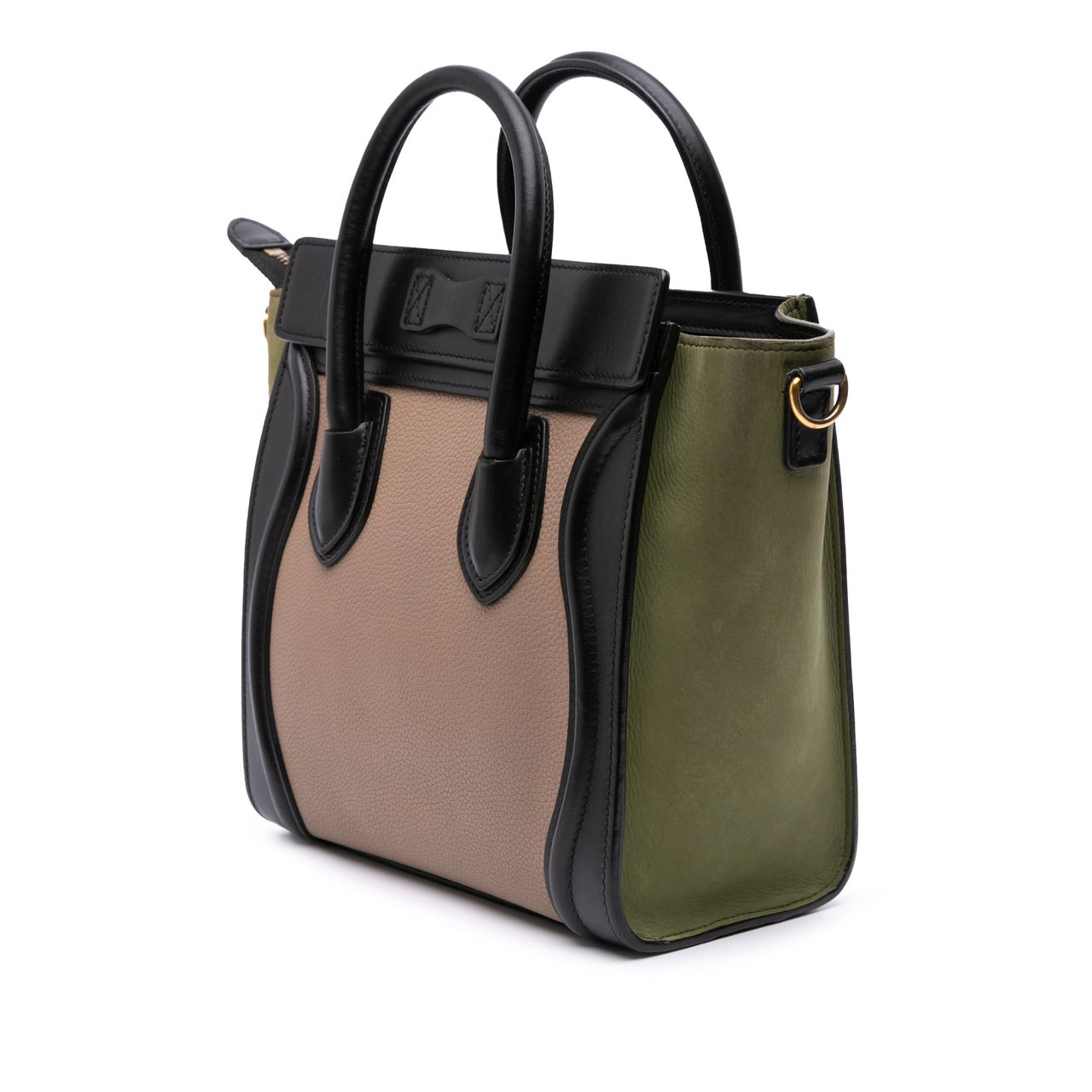 Celine Nano Tricolor Grained Calfskin and Nubuck Luggage Tote Bruin