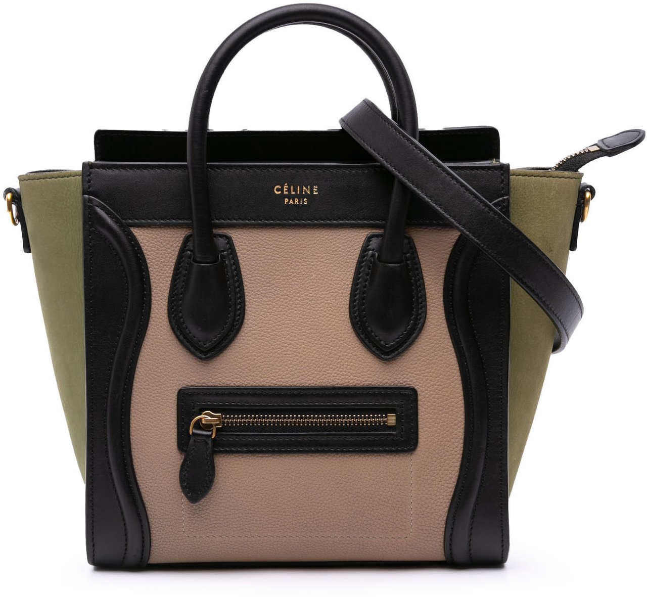 Celine Nano Tricolor Grained Calfskin and Nubuck Luggage Tote Bruin