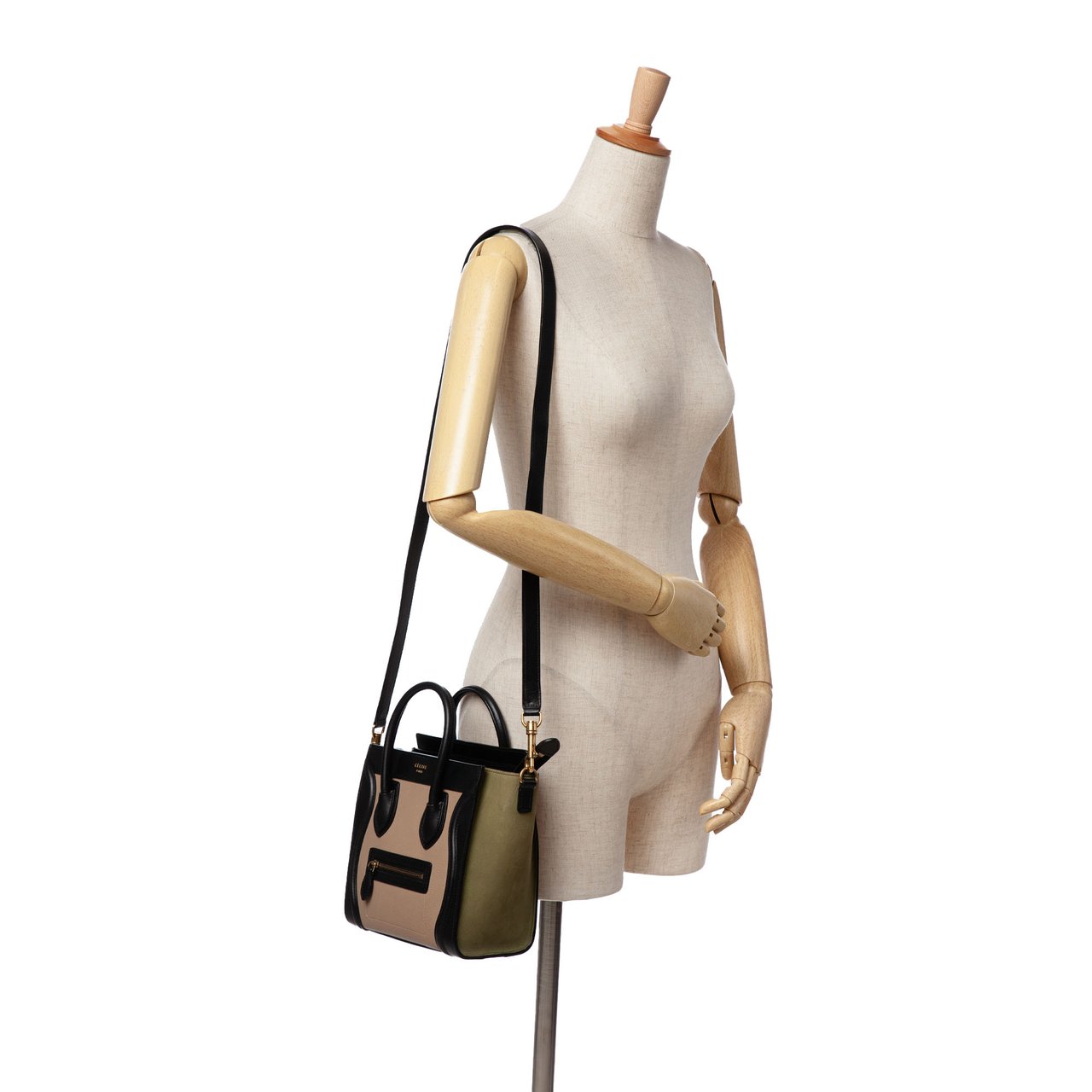 Celine Nano Tricolor Grained Calfskin and Nubuck Luggage Tote Bruin