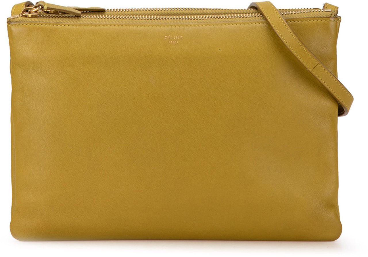 Celine Large Lambskin Trio Crossbody Geel