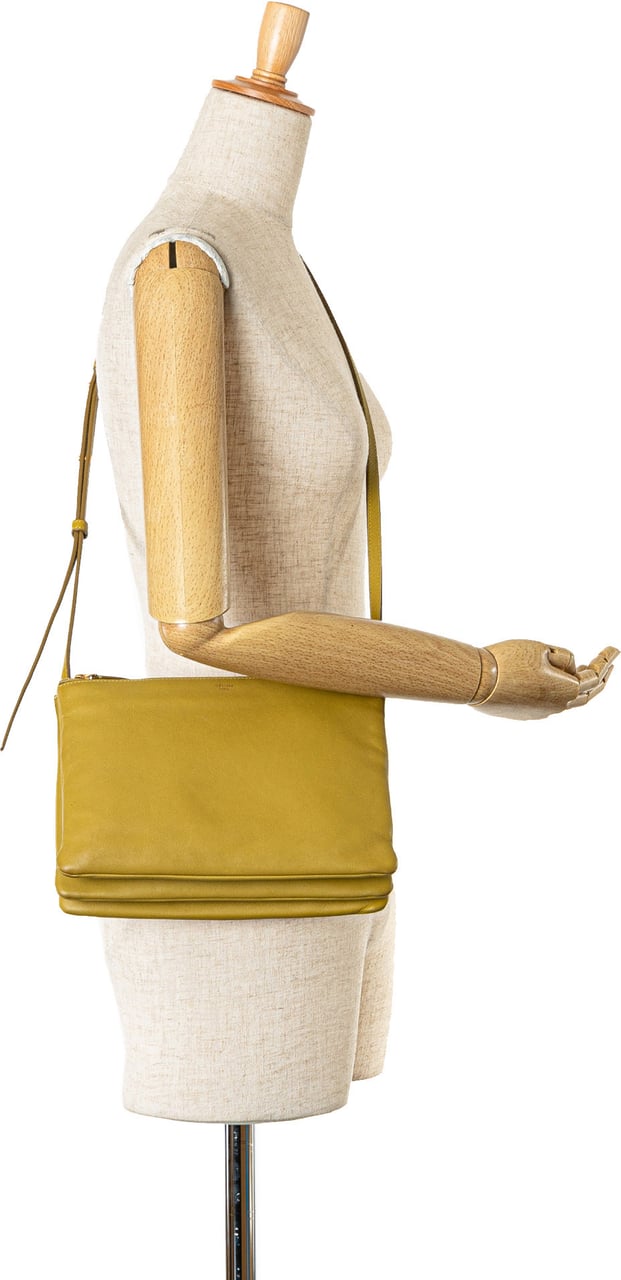 Celine Large Lambskin Trio Crossbody Geel