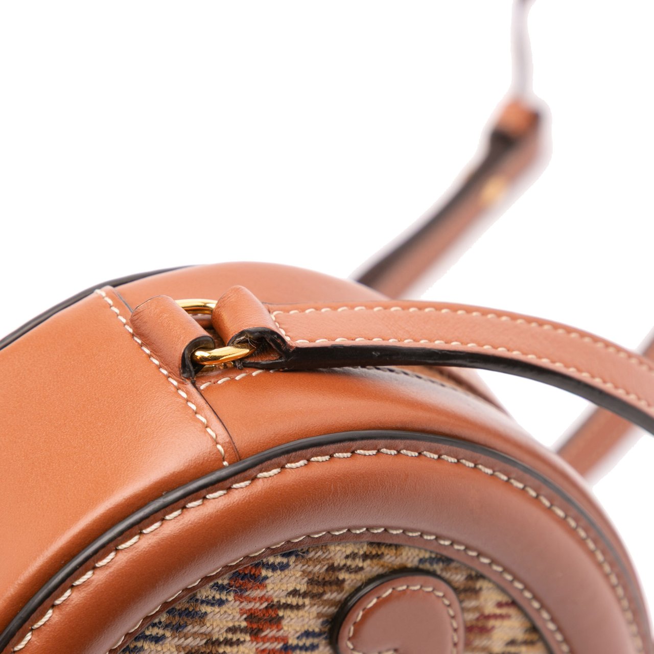 Celine Small Houndstooth Canvas and Calfskin Cuir Triomphe Oval Crossbody Bruin