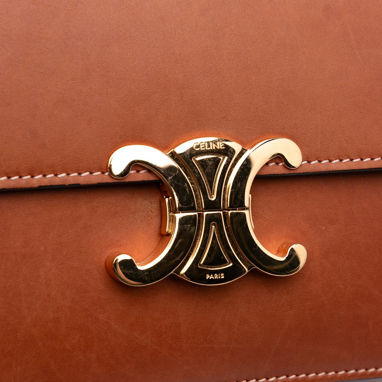 Celine Classique Natural Calfskin Triomphe Crossbody Bruin