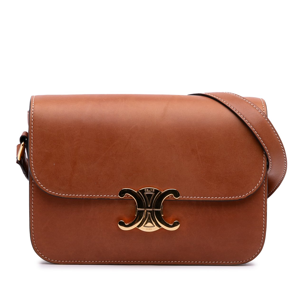 Celine Classique Natural Calfskin Triomphe Crossbody Bruin